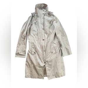 EUC Women's Cole Haan Rain Coat w/ Removable Hood Iridescent Topaz Beige